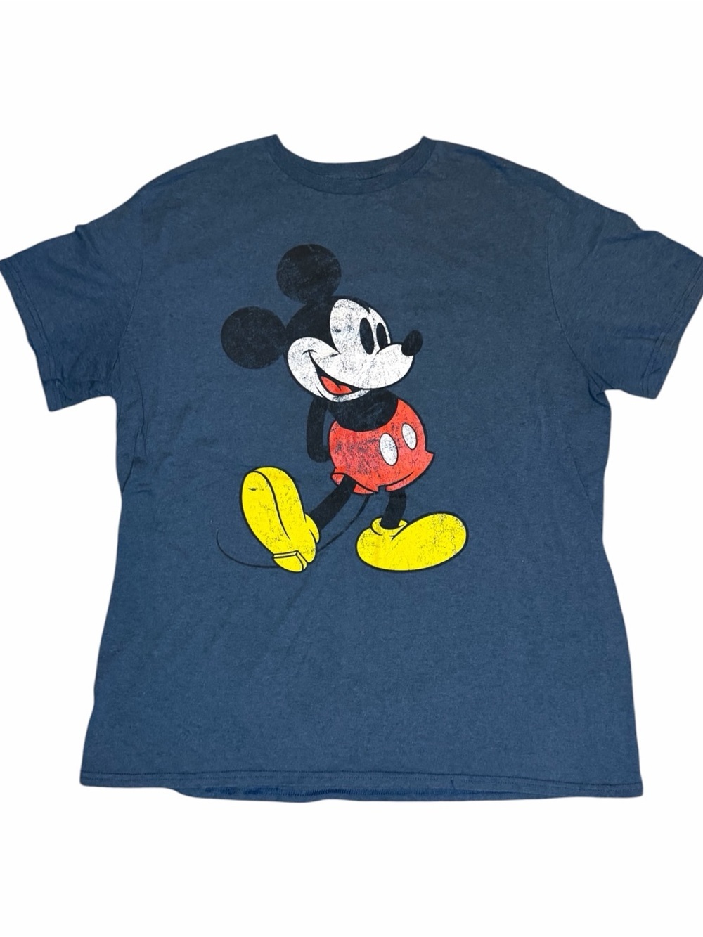 Disney Mickey Mouse Graphic Adult T-Shirt Large Blue Distressed Classic Unisex